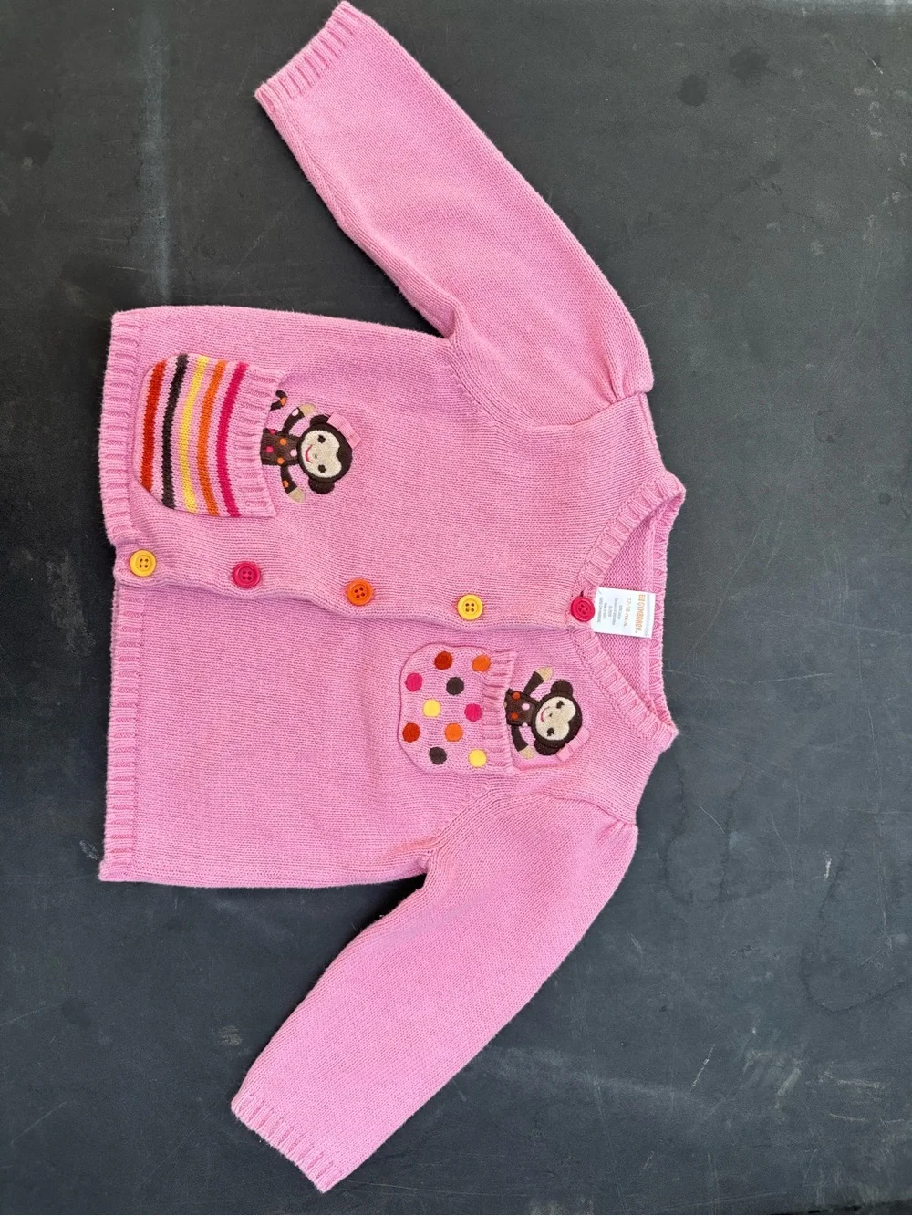Gymboree Pink Monkey Pocket Cardigan with Polka Dot Accents